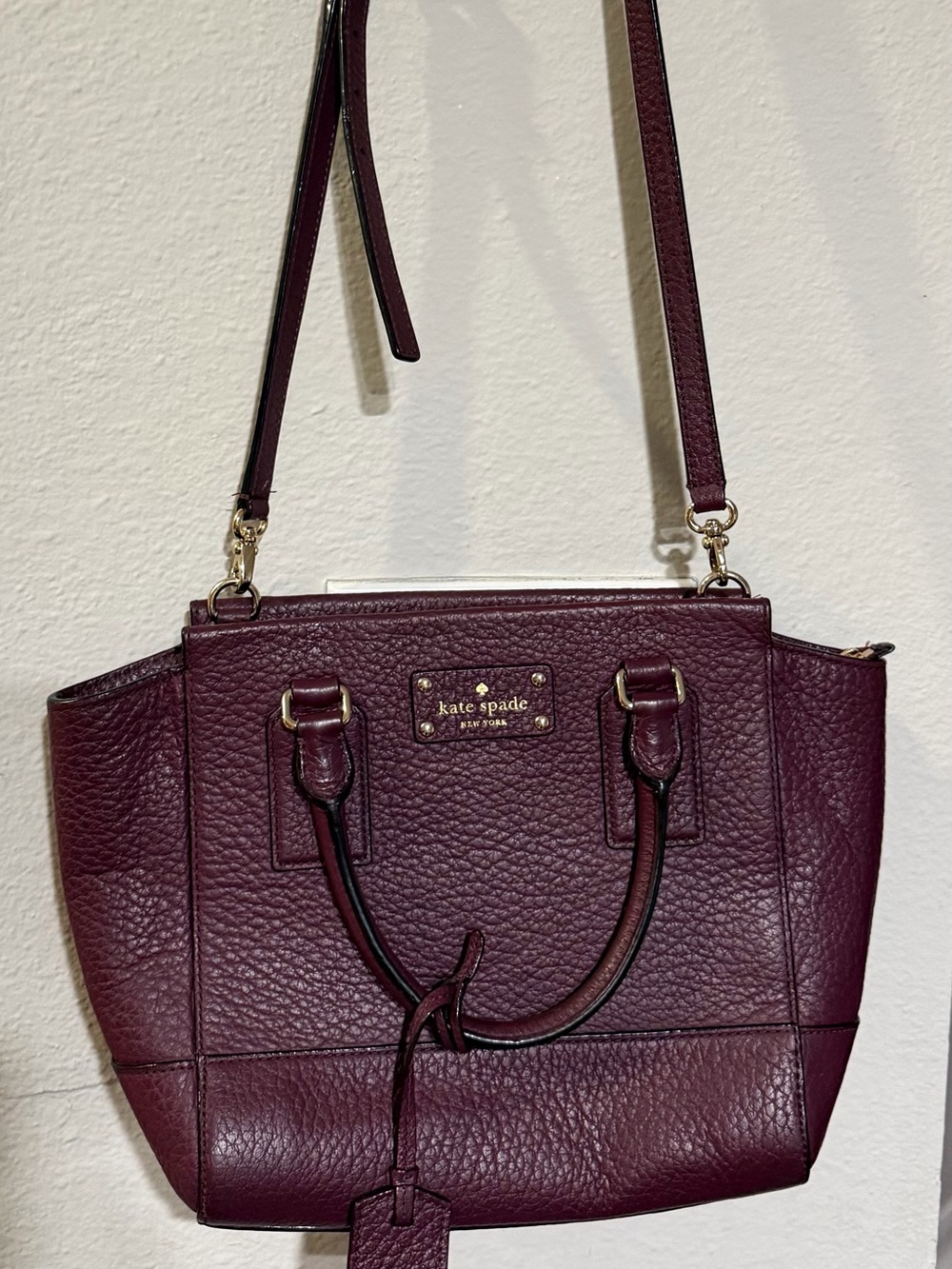 Kate Spade Burgundy Pebbled Leather Satchel Crossbody Bag - like new